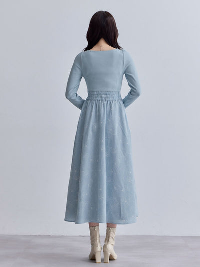 [11/13 22:00発売 期間限定 500円OFF]フラワードッキングワンピース 25AW：ペールブルー[102サイズ対応]