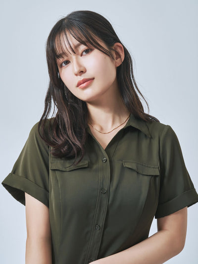 Aラインシャツワンピース  25AW：カーキ[102サイズ対応]