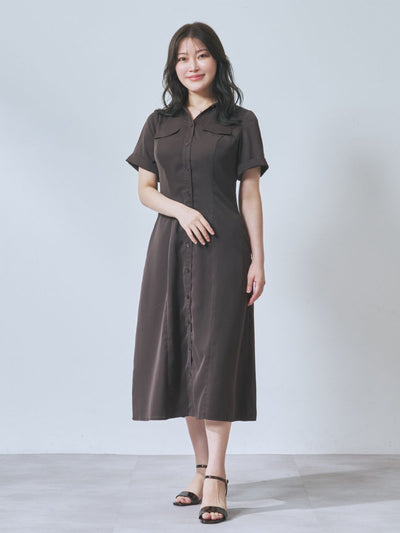 [7/31 22:00発売 期間限定 500円OFF]Aラインシャツワンピース  25AW：ブラウン[102サイズ対応]