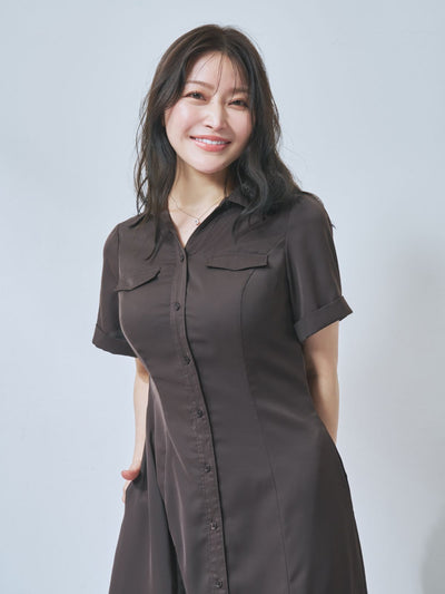 [7/31 22:00発売 期間限定 500円OFF]Aラインシャツワンピース  25AW：ブラウン[102サイズ対応]