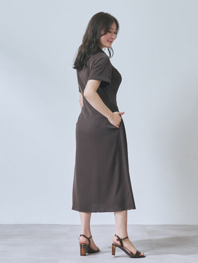 [7/31 22:00発売 期間限定 500円OFF]Aラインシャツワンピース  25AW：ブラウン[102サイズ対応]