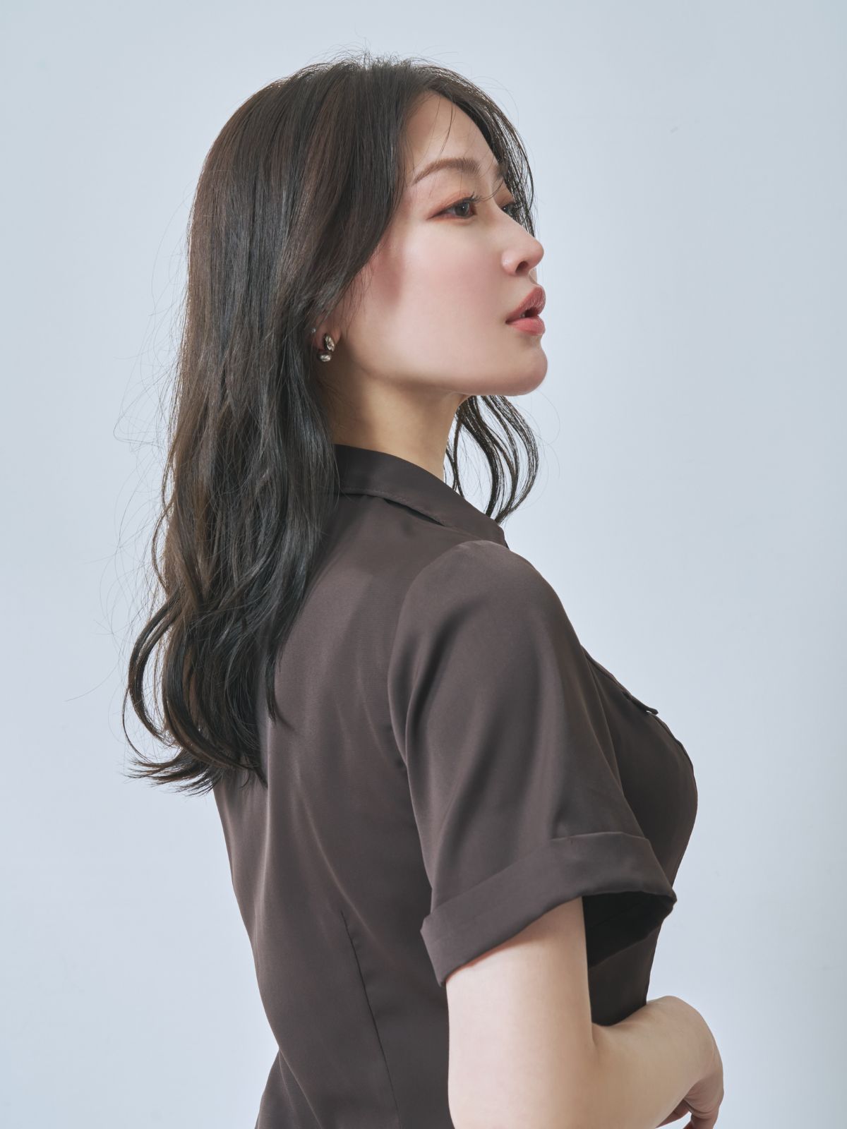 [7/31 22:00発売 期間限定 500円OFF]Aラインシャツワンピース  25AW：ブラウン[102サイズ対応]