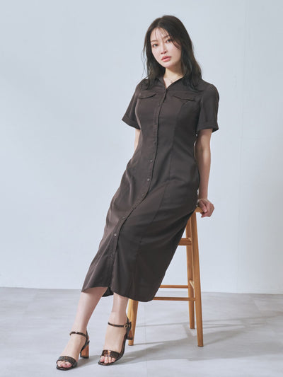 [7/31 22:00発売 期間限定 500円OFF]Aラインシャツワンピース  25AW：ブラウン[102サイズ対応]