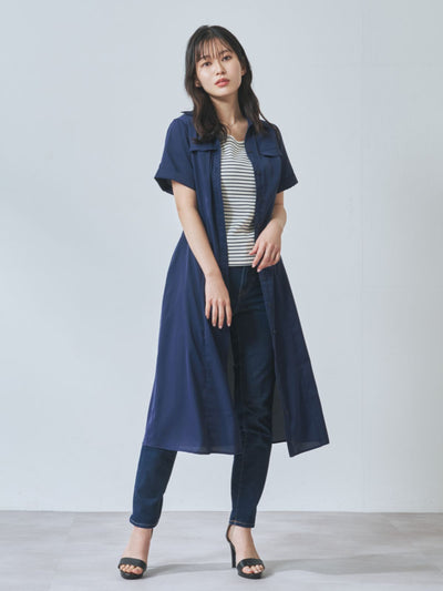 [7/31 22:00発売 期間限定 500円OFF]Aラインシャツワンピース  25AW：ネイビー[102サイズ対応]