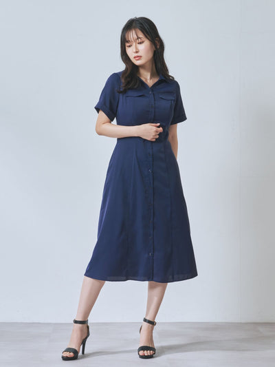 [7/31 22:00発売 期間限定 500円OFF]Aラインシャツワンピース  25AW：ネイビー[102サイズ対応]