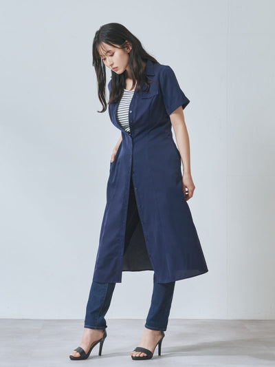 [7/31 22:00発売 期間限定 500円OFF]Aラインシャツワンピース  25AW：ネイビー[102サイズ対応]
