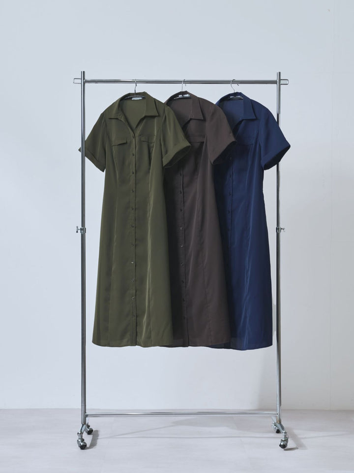Aラインシャツワンピース 25AW：カーキ│胸が大きな女性のための