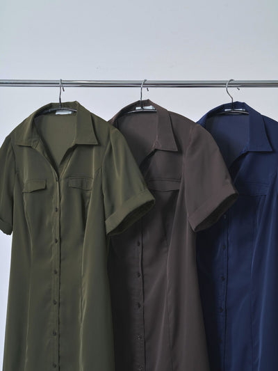 [7/31 22:00発売 期間限定 500円OFF]Aラインシャツワンピース  25AW：ブラウン[102サイズ対応]