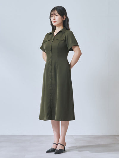 [7/31 22:00発売 期間限定 500円OFF]Aラインシャツワンピース  25AW：ブラウン[102サイズ対応]