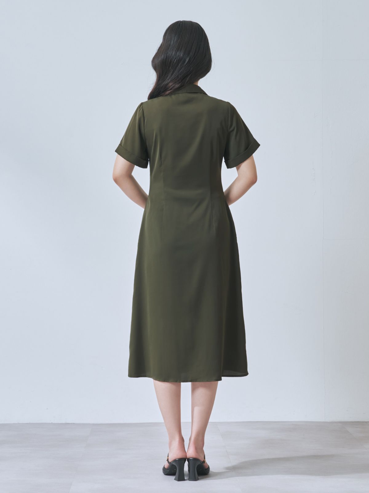[7/31 22:00発売 期間限定 500円OFF]Aラインシャツワンピース  25AW：ブラウン[102サイズ対応]