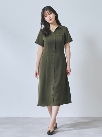 Aラインシャツワンピース  25AW：カーキ[102サイズ対応]