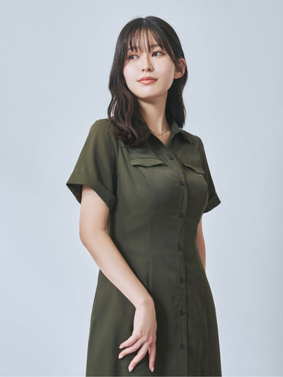 Aラインシャツワンピース  25AW：カーキ[102サイズ対応]