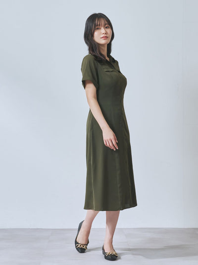 Aラインシャツワンピース  25AW：カーキ[102サイズ対応]
