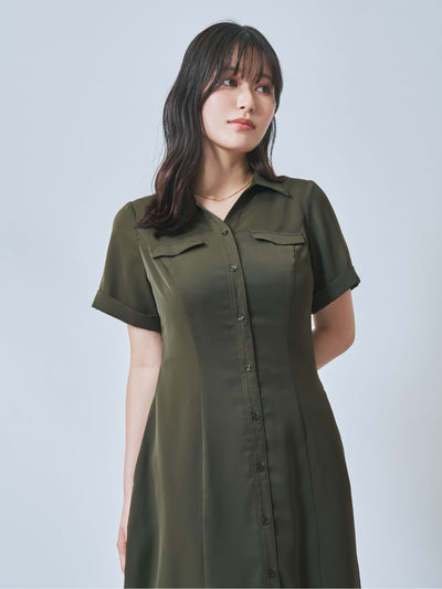 Aラインシャツワンピース  25AW：カーキ[102サイズ対応]