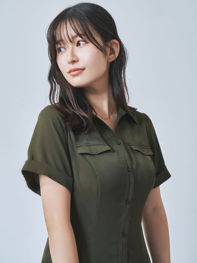 Aラインシャツワンピース  25AW：カーキ[102サイズ対応]