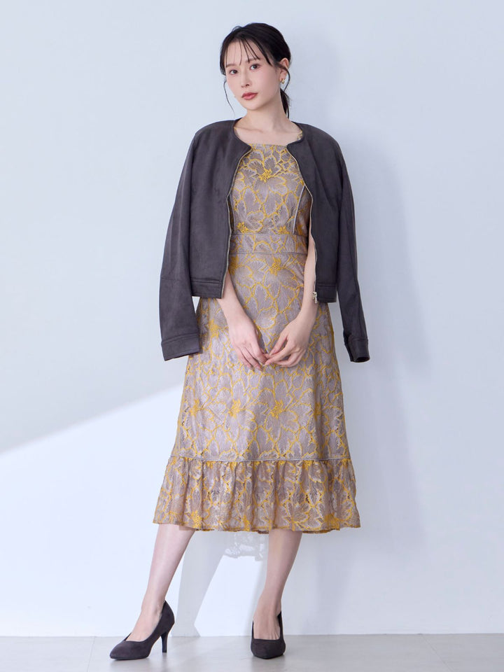 レースパイピングワンピース 25AW：イエロー│胸が大きな女性のための