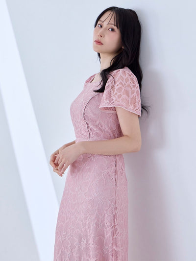 [9/11 22:00発売 期間限定 500円OFF]レースパイピングワンピース 25AW：ピンク[102サイズ対応]