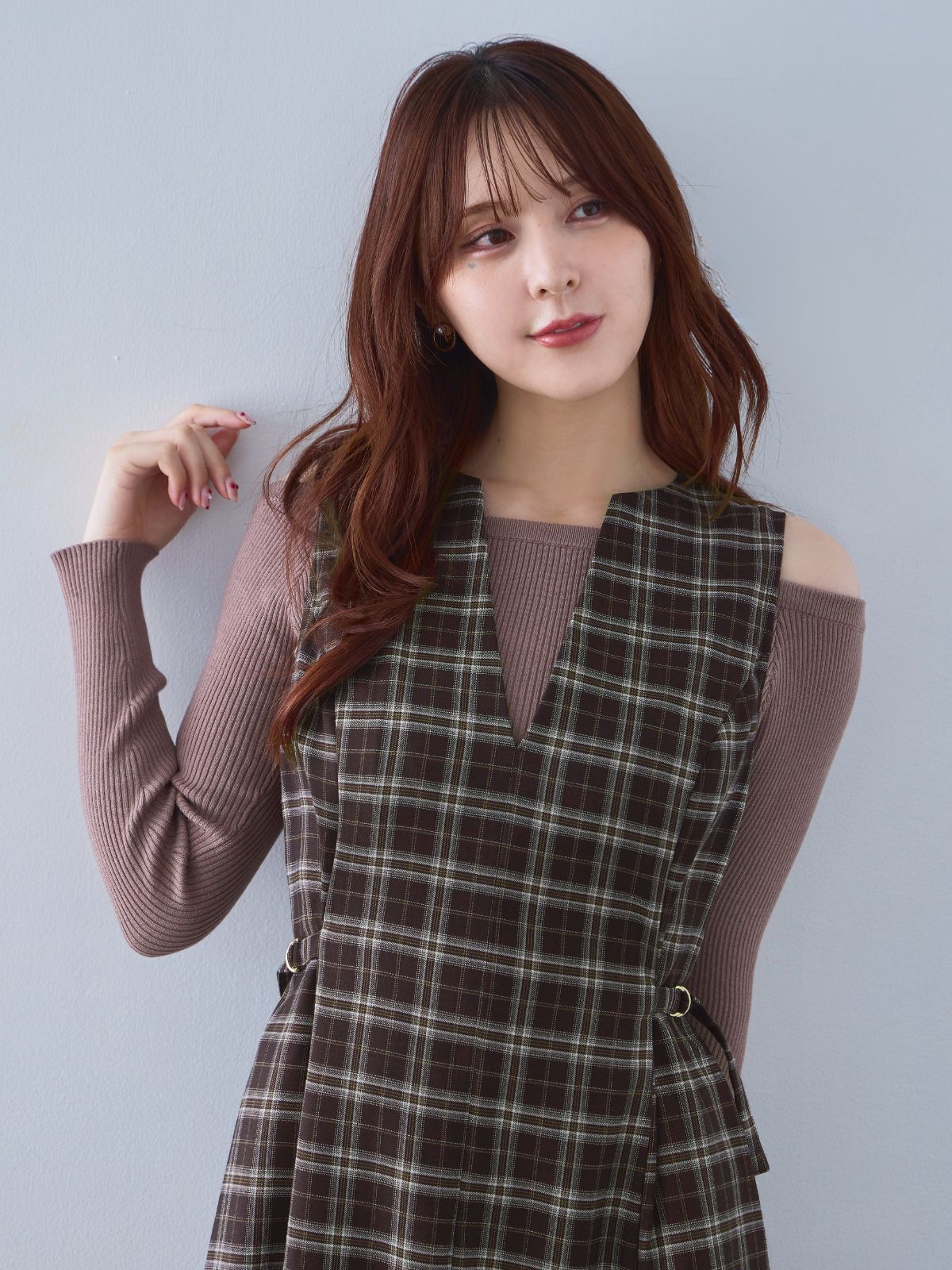 [9/18 22:00発売 期間限定 500円OFF]ポリニージャンパースカート：ブラウンチェック[102サイズ対応/入荷次第発送]