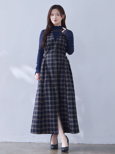 [9/18 22:00発売 期間限定 500円OFF]ポリニージャンパースカート：ネイビーチェック[102サイズ対応/入荷次第発送]