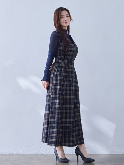 [9/18 22:00発売 期間限定 500円OFF]ポリニージャンパースカート：ネイビーチェック[102サイズ対応/入荷次第発送]