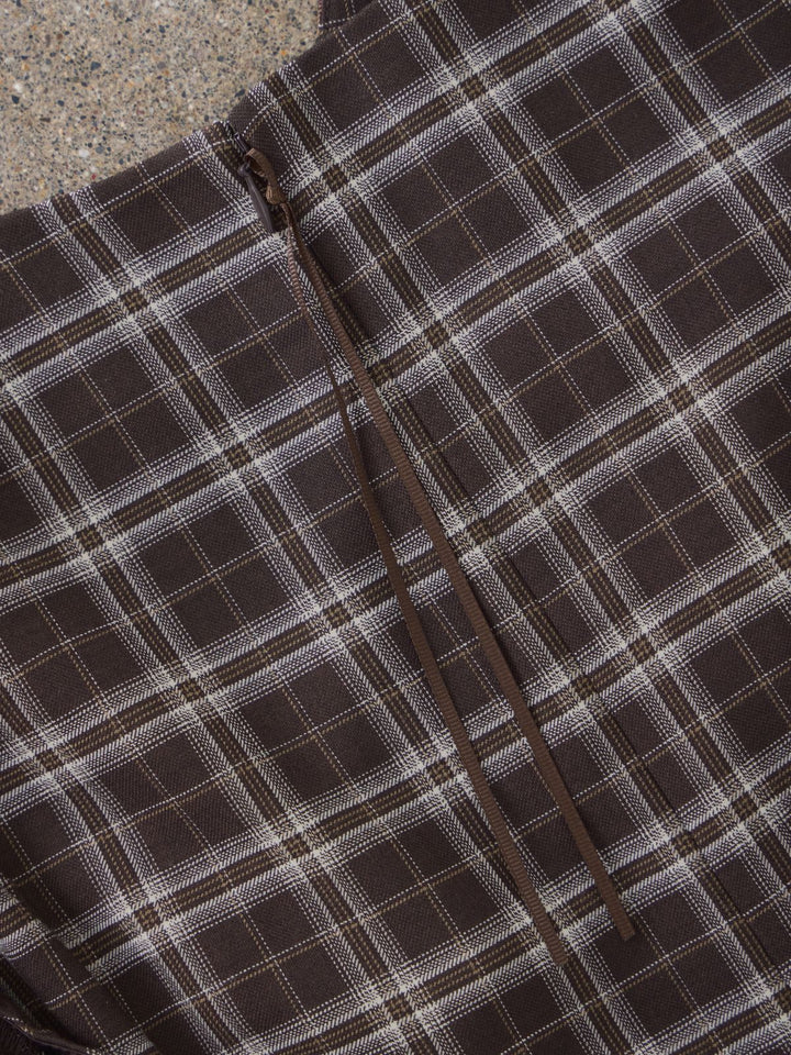 ポリニージャンパースカート：ブラウンチェック│胸が大きな女性のため