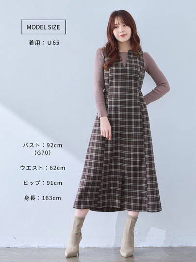 [9/18 22:00発売 期間限定 500円OFF]ポリニージャンパースカート：ブラウンチェック[102サイズ対応/入荷次第発送]
