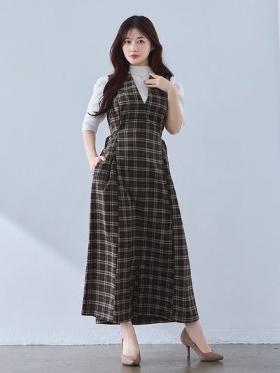 [9/18 22:00発売 期間限定 500円OFF]ポリニージャンパースカート：ブラウンチェック[102サイズ対応/入荷次第発送]