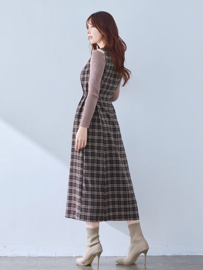 [9/18 22:00発売 期間限定 500円OFF]ポリニージャンパースカート：ブラウンチェック[102サイズ対応/入荷次第発送]