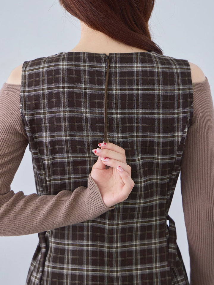 新品✩overE ポリニージャンパースカート 96ネイビーチェック ポリニージャンパースカート：ネイビーチェック│胸が大きな女性のため