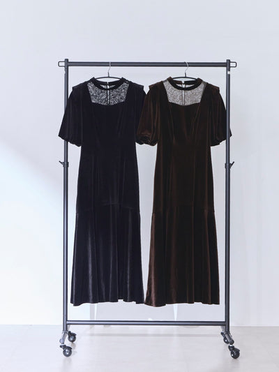 [10/9 22:00発売 期間限定 500円OFF]2wayスリーブベロアワンピース：ブラック[102サイズ対応/入荷次第発送]