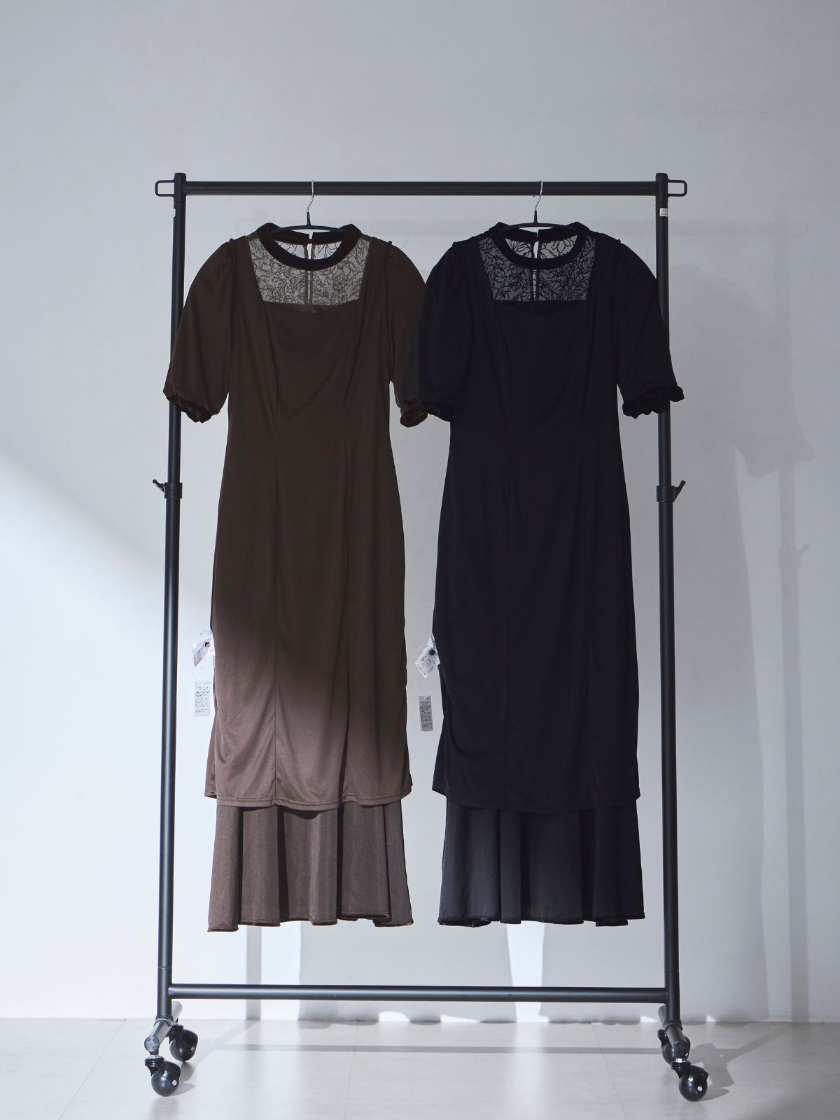 [10/9 22:00発売 期間限定 500円OFF]2wayスリーブベロアワンピース：ブラック[102サイズ対応/入荷次第発送]