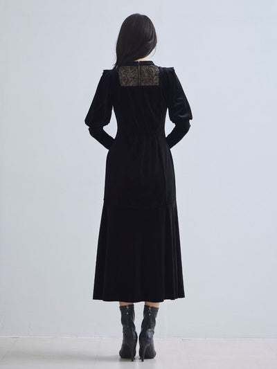 [10/9 22:00発売 期間限定 500円OFF]2wayスリーブベロアワンピース：ブラック[102サイズ対応/入荷次第発送]