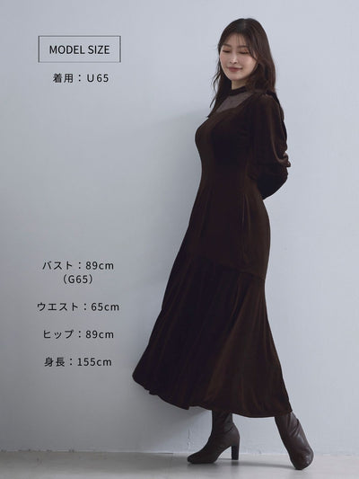 [10/9 22:00発売 期間限定 500円OFF]2wayスリーブベロアワンピース：ブラック[102サイズ対応/入荷次第発送]