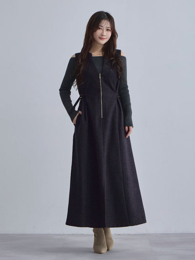 [12/4 22:00発売 期間限定 500円OFF]リニースタイルネップツイードジャンパースカート：ネイビー[102サイズ対応]