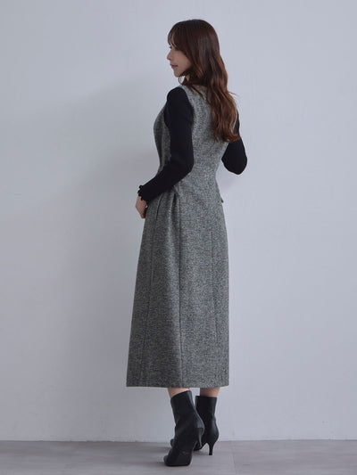 [12/4 22:00発売 期間限定 500円OFF]リニースタイルネップツイードジャンパースカート：グレー[102サイズ対応]