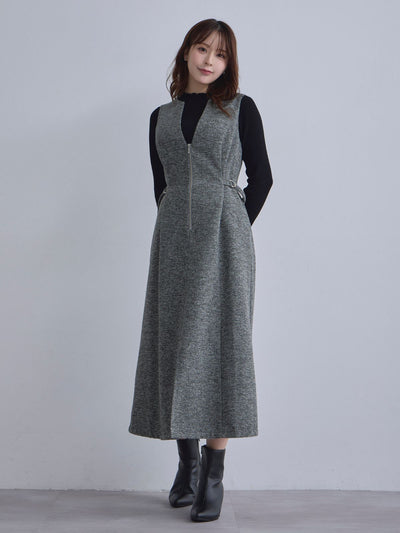 [12/4 22:00発売 期間限定 500円OFF]リニースタイルネップツイードジャンパースカート：グレー[102サイズ対応]
