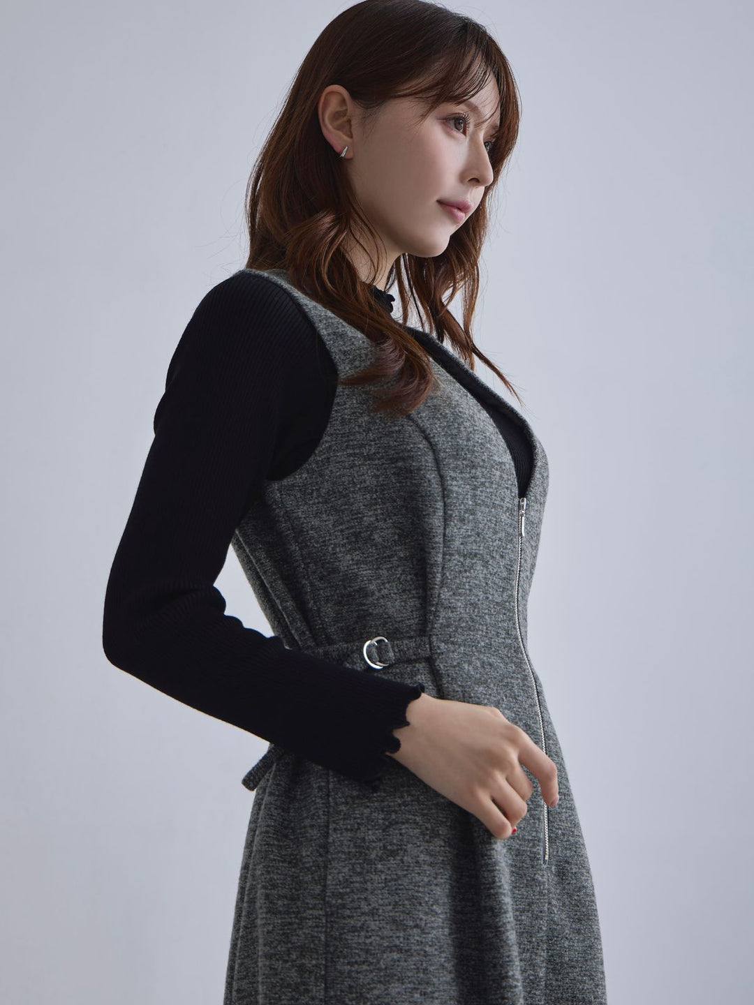 overE リニースタイルネップツイードジャンパースカートグレー102サイズ対応 リニースタイルネップツイードジャンパースカート：グレー│胸が大きな