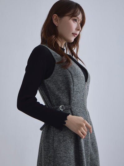 [12/4 22:00発売 期間限定 500円OFF]リニースタイルネップツイードジャンパースカート：グレー[102サイズ対応]