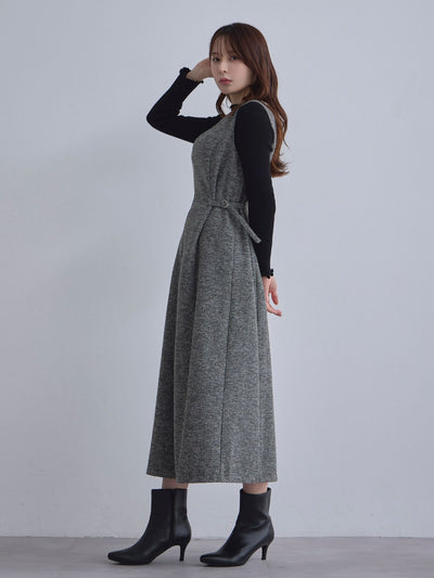 [12/4 22:00発売 期間限定 500円OFF]リニースタイルネップツイードジャンパースカート：グレー[102サイズ対応]