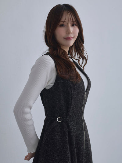 [12/4 22:00発売 期間限定 500円OFF]リニースタイルネップツイードジャンパースカート：ブラック[102サイズ対応]