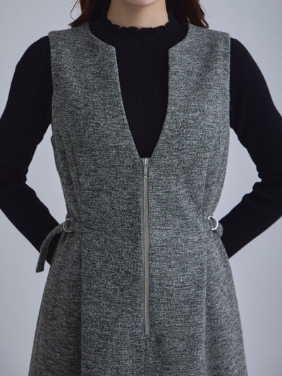 [12/4 22:00発売 期間限定 500円OFF]リニースタイルネップツイードジャンパースカート：ブラック[102サイズ対応]