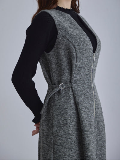 [12/4 22:00発売 期間限定 500円OFF]リニースタイルネップツイードジャンパースカート：ブラック[102サイズ対応]