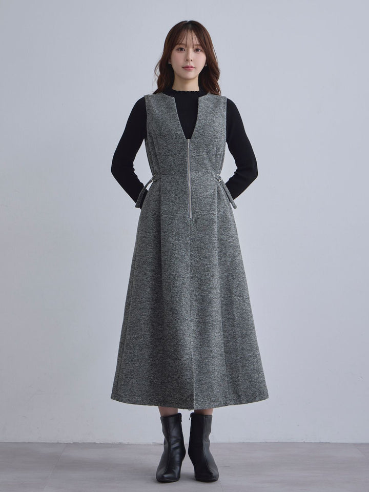 リニースタイルネップツイードジャンパースカート：ネイビー│胸が