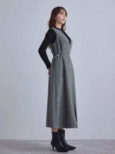 [12/4 22:00発売 期間限定 500円OFF]リニースタイルネップツイードジャンパースカート：ブラック[102サイズ対応]