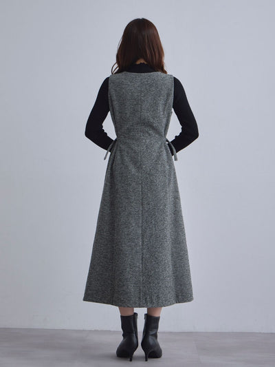 [12/4 22:00発売 期間限定 500円OFF]リニースタイルネップツイードジャンパースカート：ブラック[102サイズ対応]