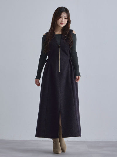 [12/4 22:00発売 期間限定 500円OFF]リニースタイルネップツイードジャンパースカート：ネイビー[102サイズ対応]