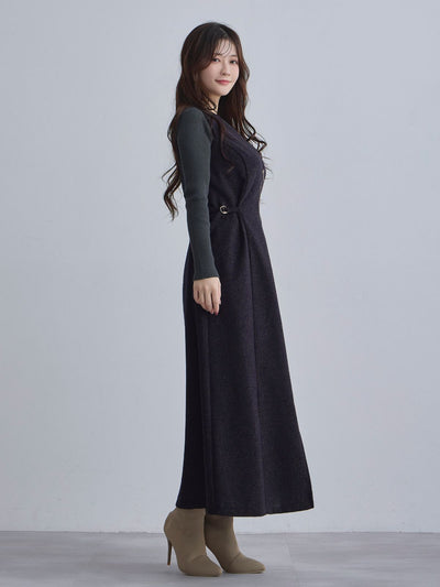 [12/4 22:00発売 期間限定 500円OFF]リニースタイルネップツイードジャンパースカート：ネイビー[102サイズ対応]