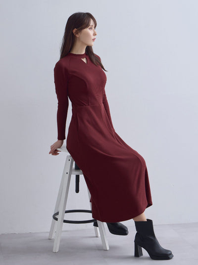 [10/23 22:00発売 期間限定 300円OFF]キーネックリブカットワンピース：ボルドー[102サイズ対応]