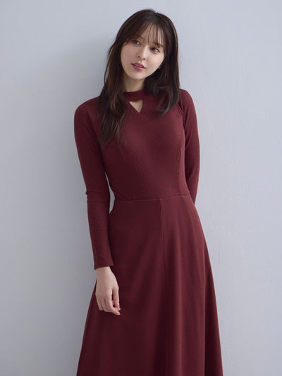 [10/23 22:00発売 期間限定 300円OFF]キーネックリブカットワンピース：ボルドー[102サイズ対応]