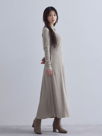 [10/23 22:00発売 期間限定 300円OFF]キーネックリブカットワンピース：サンドベージュ[102サイズ対応]